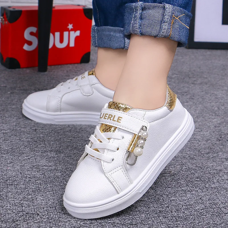 

Children Shoes Casual Girl Princess Pearl Sneaker Kids Shoes For Girls Non-slip Loafers Classic White Sport Shoes Summer Autumn