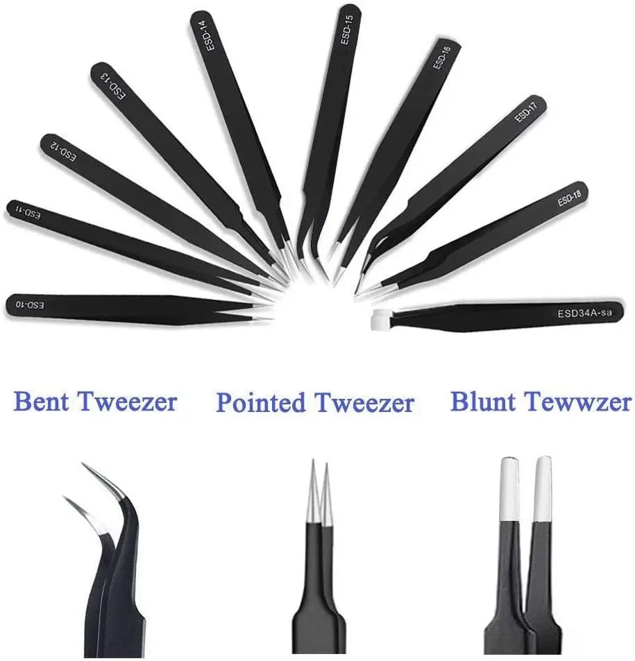 ESD Anti Static Anti Magnetic Stainless Steel Precision Tweezers Set For Craft,Electronics Repair,jewelry repair,Lab Work 6/9PCS