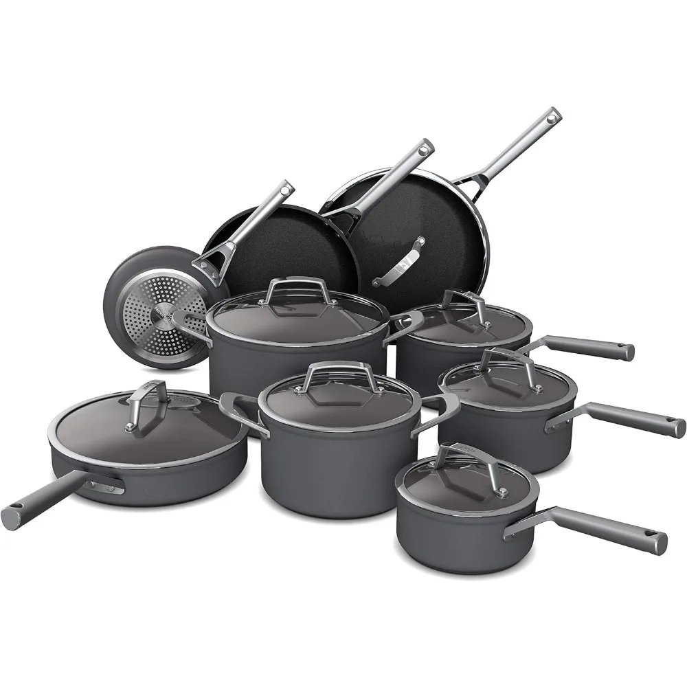 

Advanced 16 Piece Cookware Set, Hard Anodized, Non Stick, Durable, Oven Safe Up To 500 ° F, Black Cookware Set