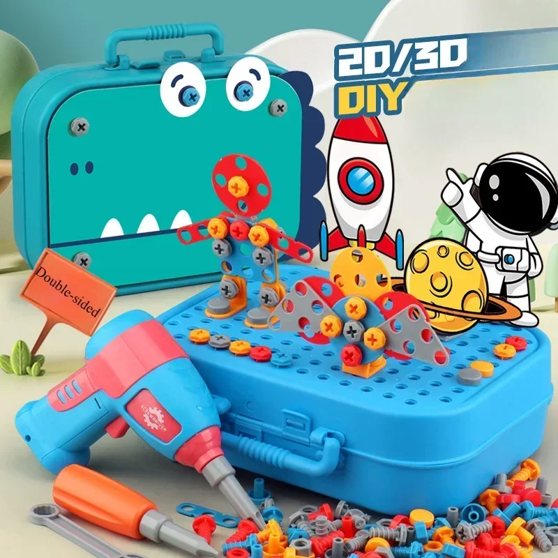 Children Toys Tool Set Electric Drill Screw Nut 3D Puzzle Toys Pretend Play Repair Tool Box Drilling Assembly Educational Toys 3