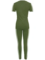 Women's Side-Striped Summer Sportswear Set Short Sleeve Long Pants Breathable Base Layer Clothing Colorful Casual Outfit - Image 2