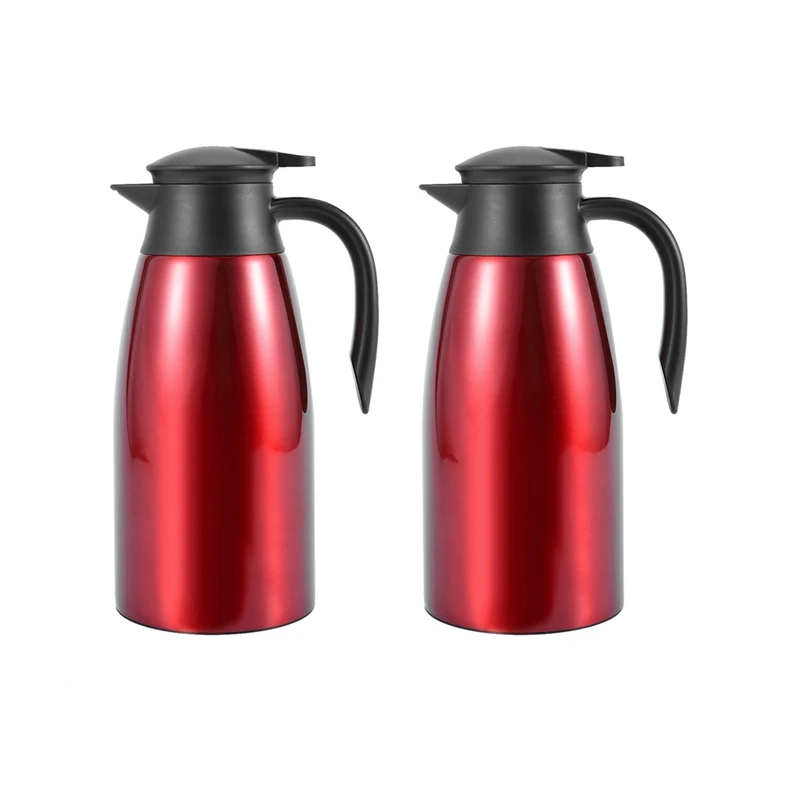 

2X Red 304 Stainless Steel 2L Thermal Flask Vacuum Insulated Water Pot Coffee Tea Milk Jug Thermal Pitcher For Home