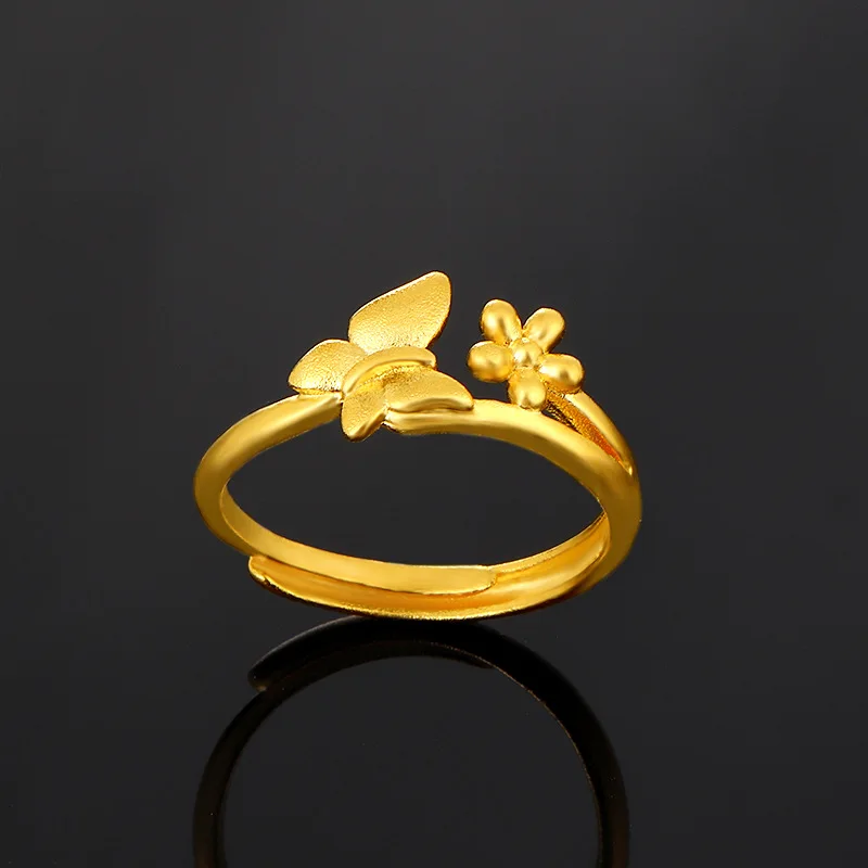 

Pure Gold New Simple Butterfly Women's Ring Yellow 24k Ring Gold Flower Open Ring Jewelry