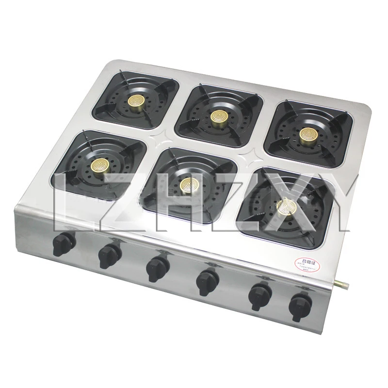 Medium high pressure square six-heads gas stove Commercial gas fire burner head Desktop furnace multi-purpose 6-holes gas stove 4