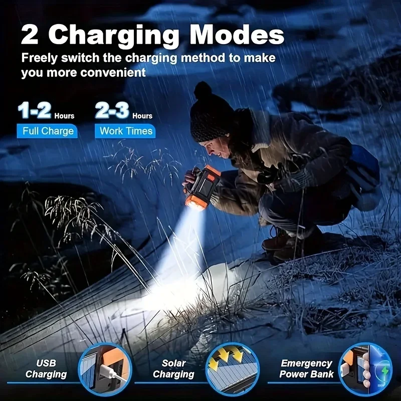 1pc-Solar LED multifunctional portable light USB dual light source outdoor searchlight camping strong flashlight led flashlight led lights camping lamp camping lights solar flood light solar lantern