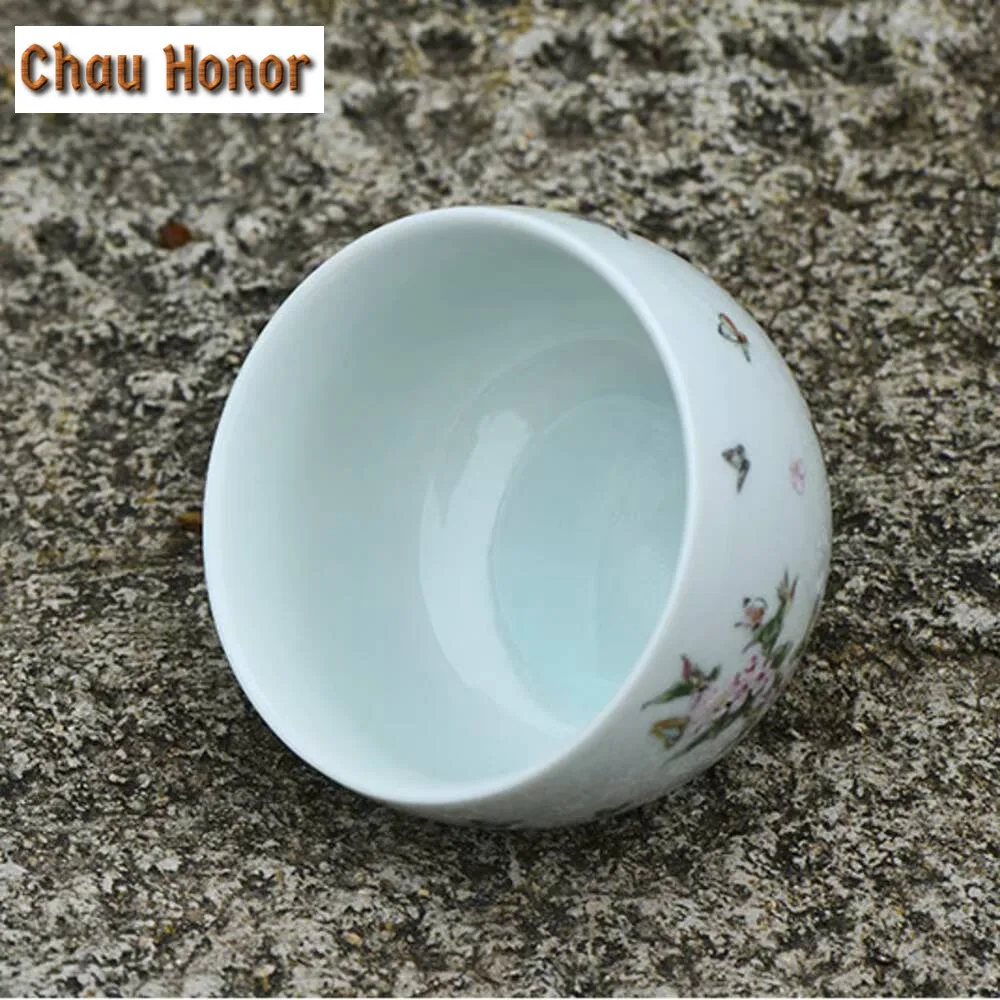 120ml Butterfly Dance Flower Fragrance Cup Antique Glazed Shadow Celadon Teacup Master Cups Puer Tea Ceremony Decoration Gifts