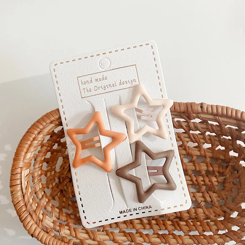 custom baby accessories 3pcs/lot Korean Frosted Milk Tea Color Baby Hair Clips for Girls Candy Color Handmade Elegant Star BB Barrette Hair Accessories custom baby accessories Baby Accessories