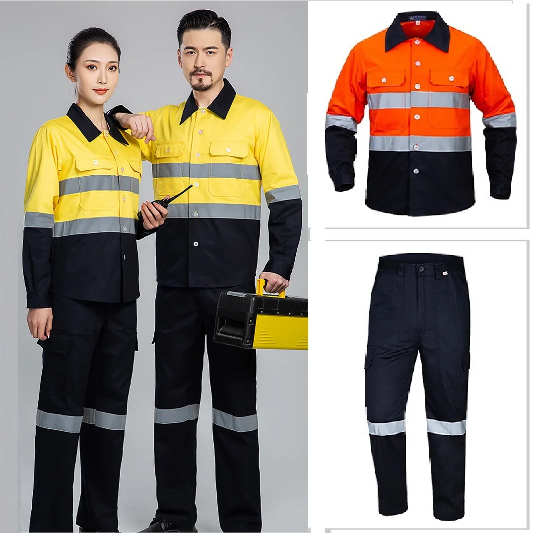 Summer Cotton Work Clothing Hi Vis Long Sleeves Reflective Safety
