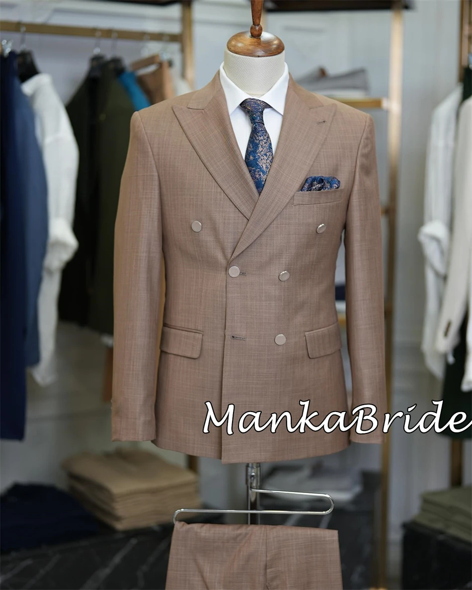 Double Breasted Groom Tuxedo for Wedding Party 2pcs Blazer Pants Business Office Formal Male Suit Set