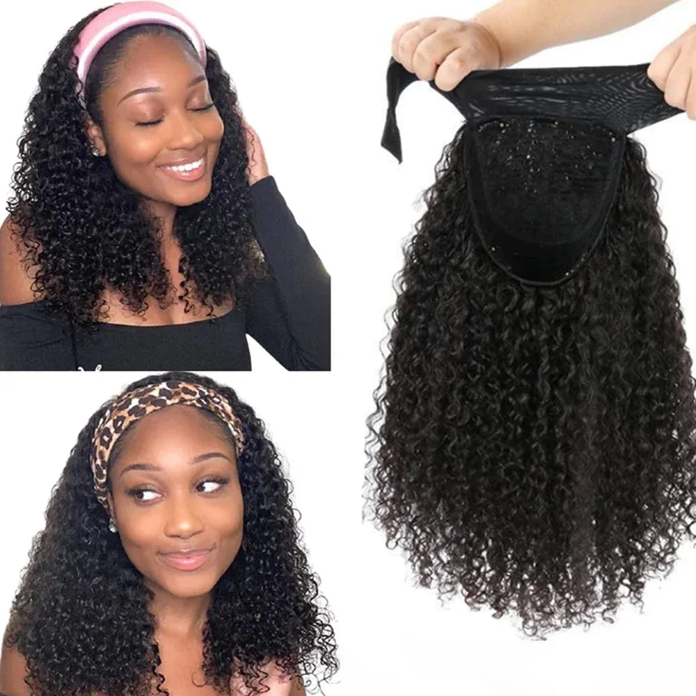 Deep Wave Ice Silk Headband Wig Wear And Go Glueless Human Hair Band Wigs No Glue Factory Price Dropshipping 300 density 5