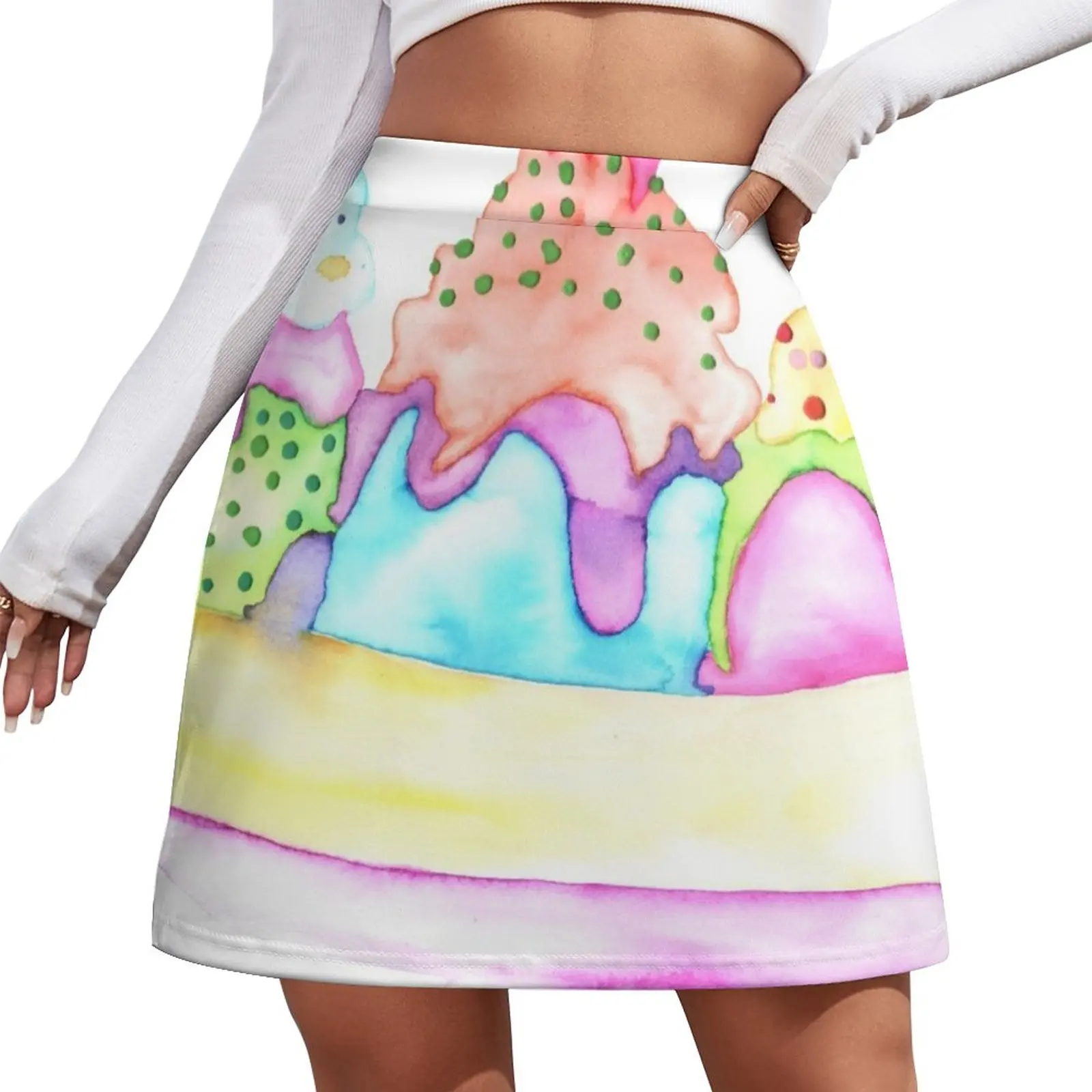 Watercolor Banana Split Mini Skirt korean style clothes chic and elegant woman skirt