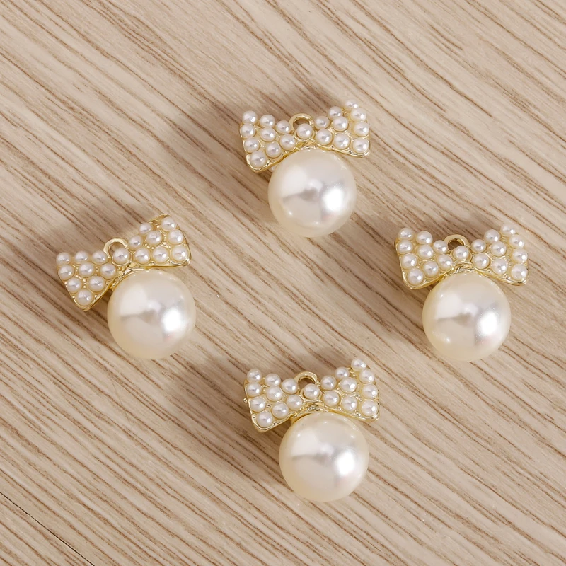 5pcs 12x13mm 여성을 만들기위한 보석에 대 한 귀여운 진주 Bowknot 매력 패션 드롭 귀걸이 펜 던 ??트 목걸이 DIY 팔찌 공예 선물