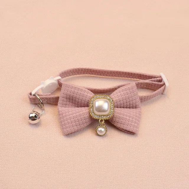 New Waffle Pet Collar Cute Bow Bell Cat Collar Retro Pearl Pendant Dog Collar Accessories 3