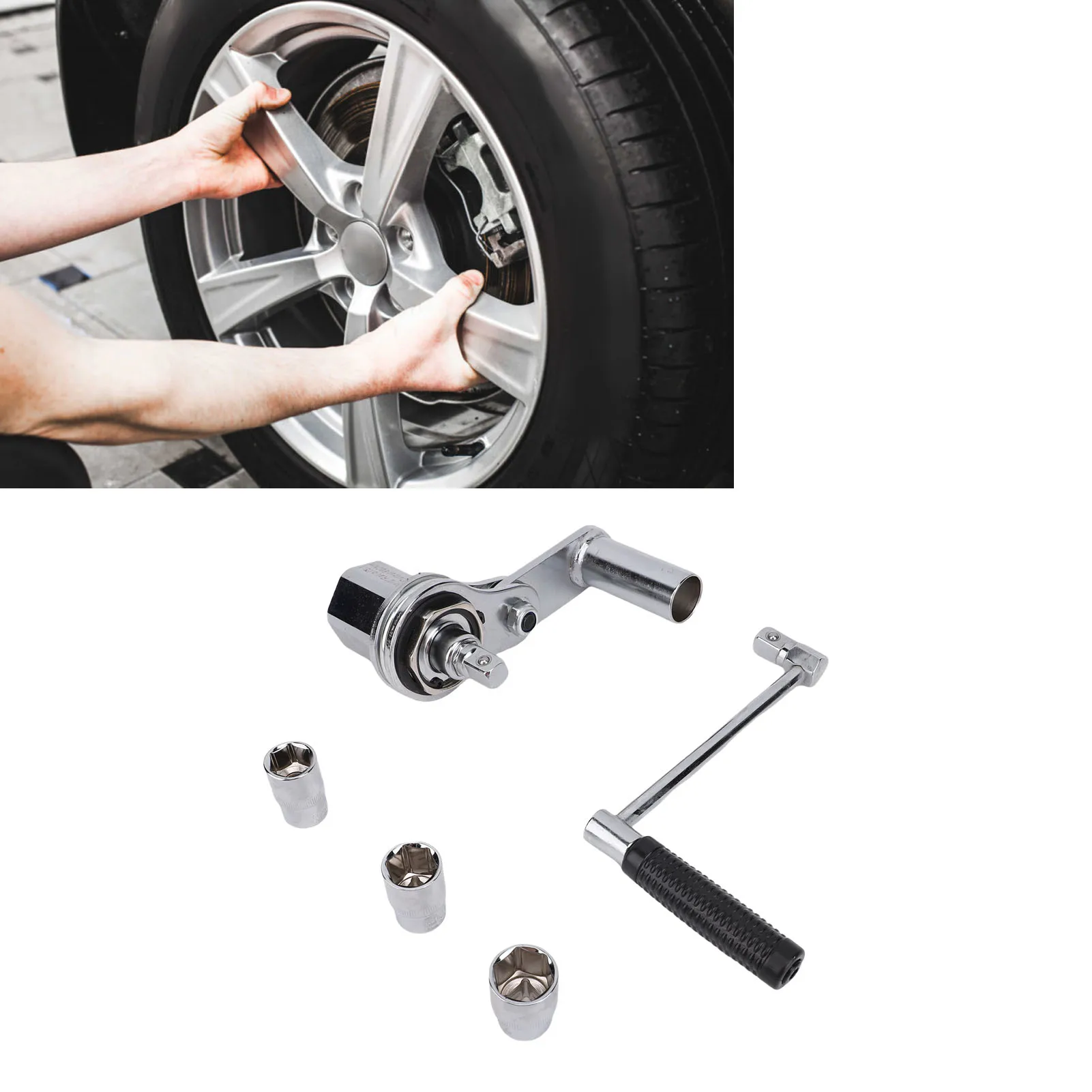 Torsion Multiplier Wrench 40CR Alloy Steel Labor Saving Lug Nut Removal Tool 1/2 Inch Drive with 17mm 19mm 21mm Sockets for Car