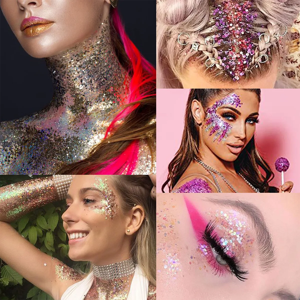 12 Colors Face Chunky Glitter Makeup Body Glitter Gel Holographic Sequins Makeup Glitter Gel for Bar Festival Party 6