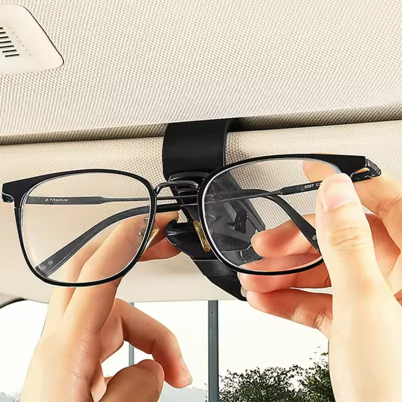 Sunglasses Clip Glasses Holder for Car Sun Visor Sunglasses Clip Card Ticket Holder Eyeglasses Fastener Carbon Fiber Black Silver