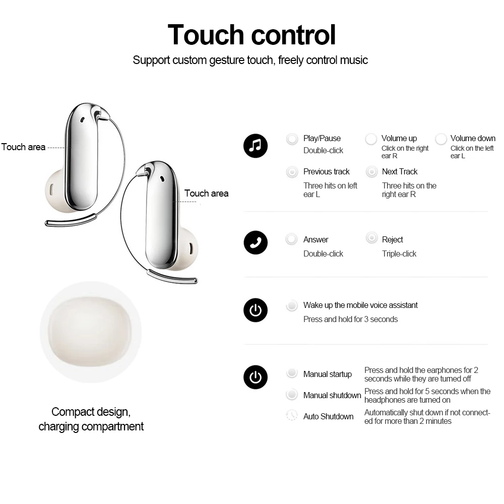 Wireless Bluetooth HiFi Stereo Waterproof Ear-hook Sport Earbuds