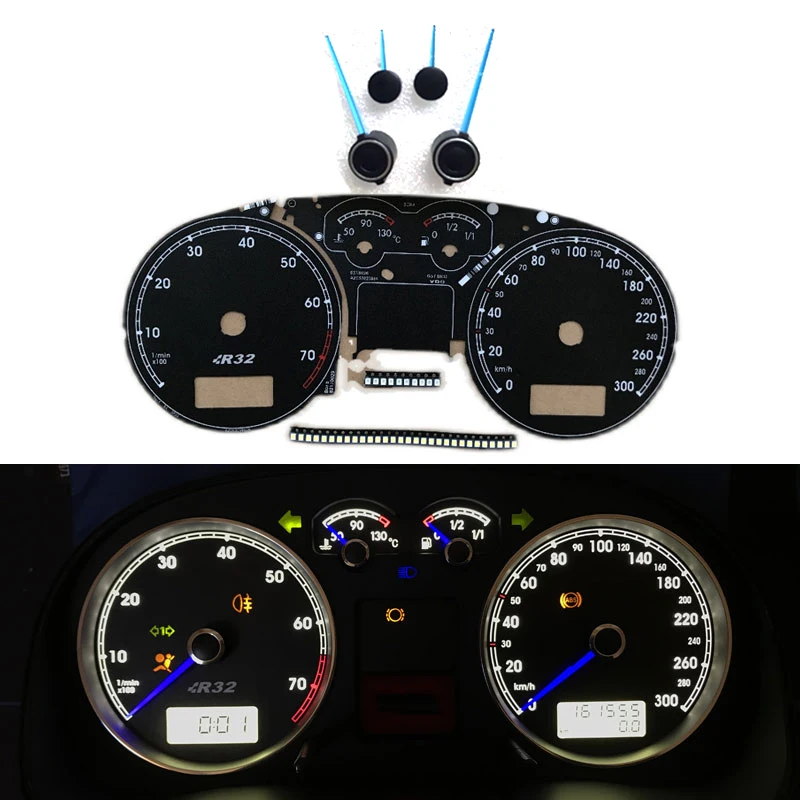 Strumento Per Auto Blue Needle White Background Scale Paper Led Light Per Vw Bora Mk4 Golf 4 R32 Meter 300 R32
