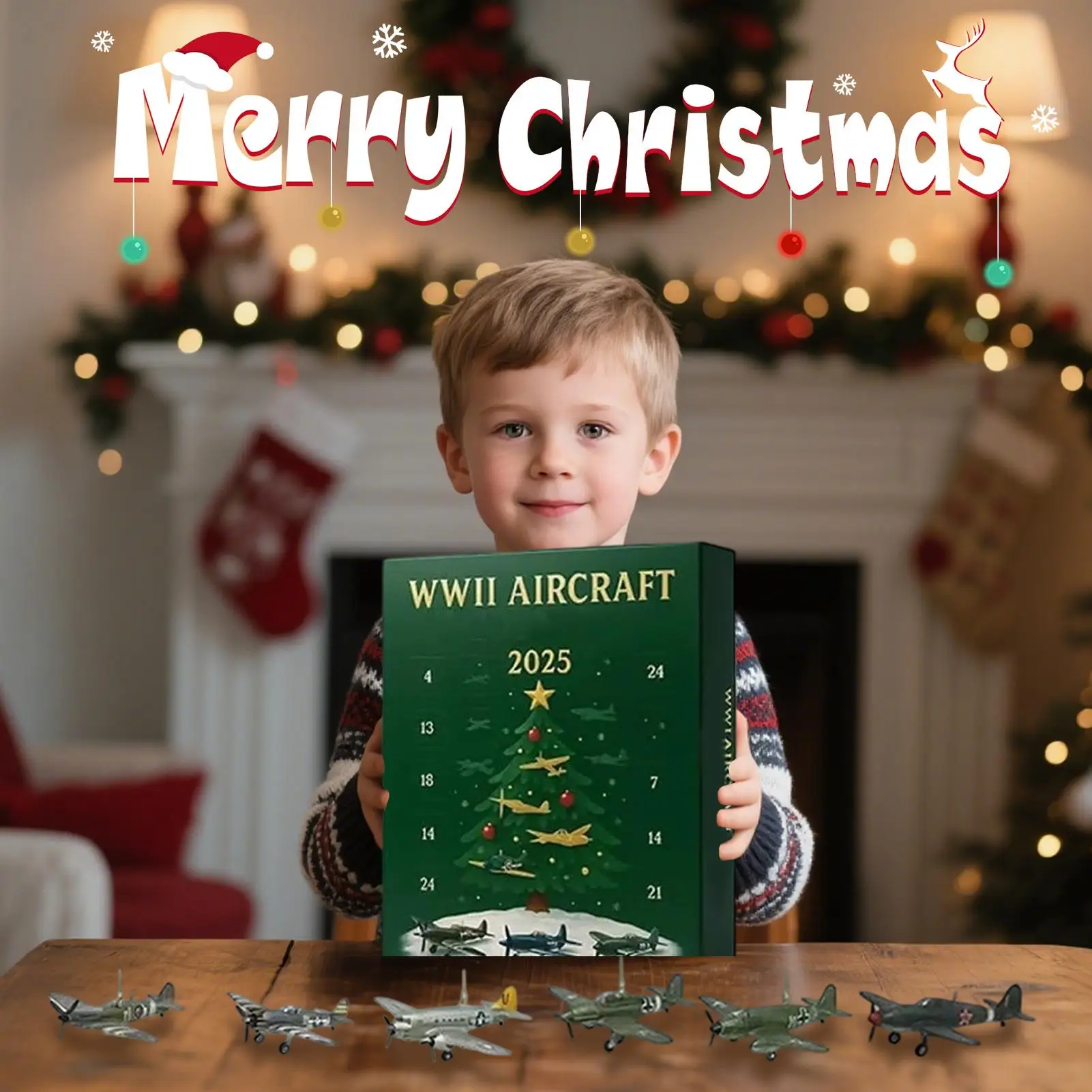 Aircraft Calendar Advent 24 Days Christmas Countdown Calendar With 24 2D Warbirds Christmas Pendant Acrylic Decorative Charm