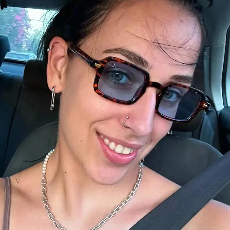 Fashion Square Sunglasses for Women & Men - Retro Rivets Gradient Lenses, UV400 Anti-Glare, Leopard & Blue Sports Shades