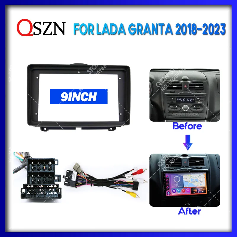 Qszn 9 Pollici Per Lada Granta Cross 2018 - 2023 Car Frame Fascia Adapter Decoder Cable Car Radio Dash Head Unit Panel Kit