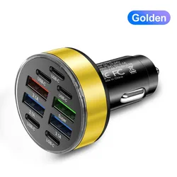 Compact 9 - in - 1 USB Car Charger with Type C and QC3.0 PD Capability (P93 - C Gold)