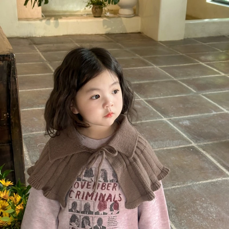 Cosy Knitted Baby Shawl Detachable Faux Collar for Girls Soft & Warm Decorative Shawl Tied Strap for Autumn Winter