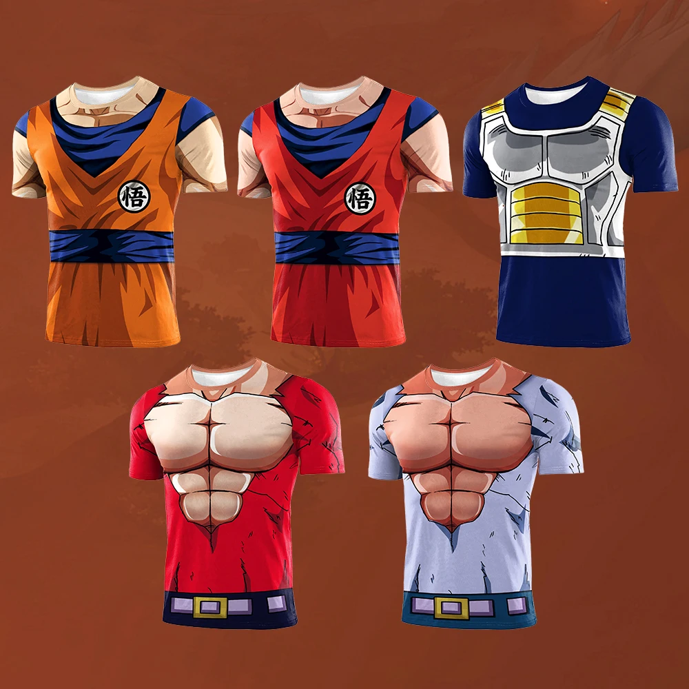 Zawaland Cosplay Goku T-shirt Tops For Man Tight Fitness Tees Sports Wear 3D Print Funny Short-Sleeved Outfits Tracksuit cosplay costume