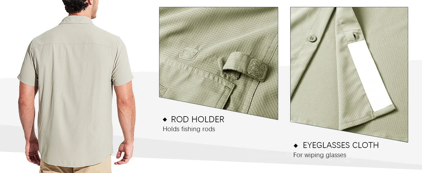 EKLENTSON Herren-Sonnenhemden UPF 50+, kurzärmelig, Button-Down, schnell trocknend, kühlende Hemden zum Angeln, Wandern, Safari – Detail 18