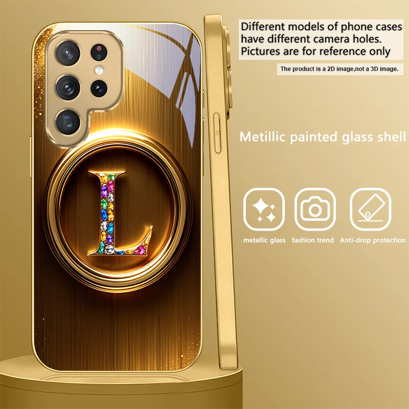 Elegant Golden Glass Phone Case with Ornate S Design
