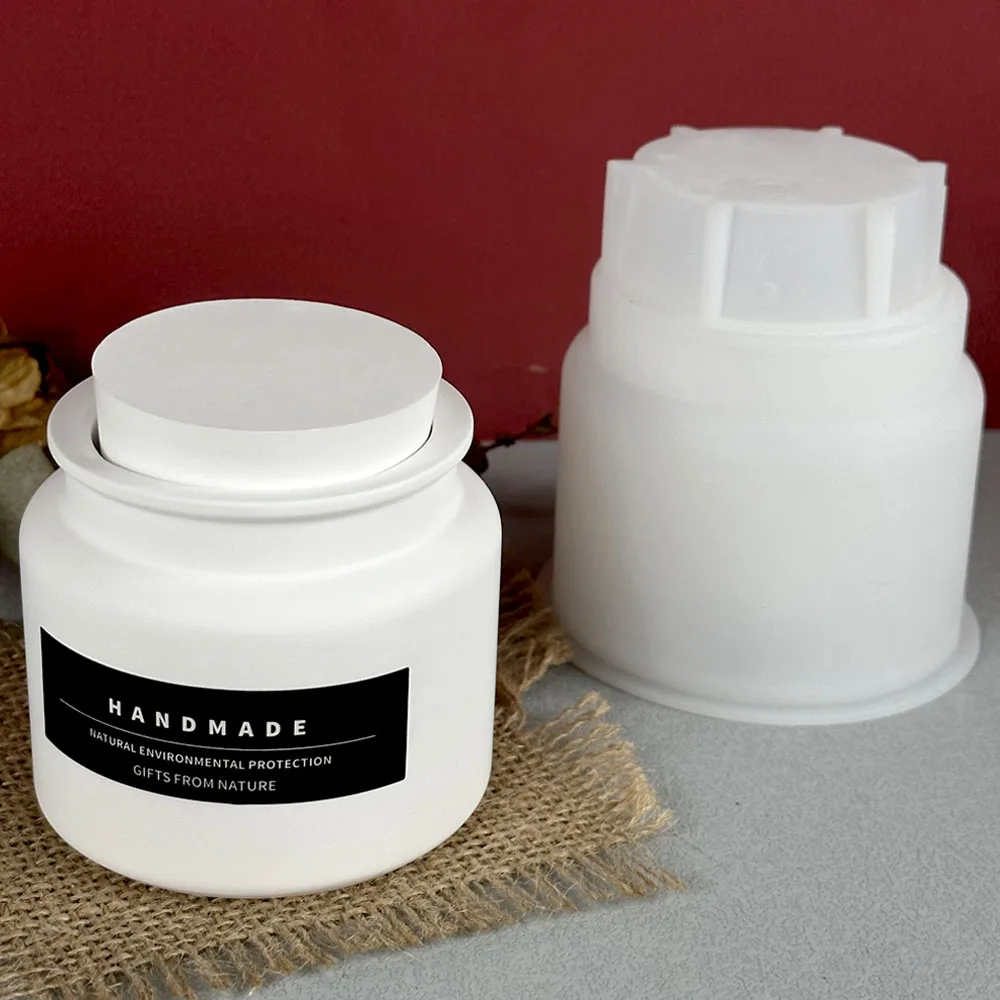 Silicone Mold Round Storage Box with Lid Concrete DIY Scented Candle Jar Plaster Cement Resin Flowerpot Molds Home Decor