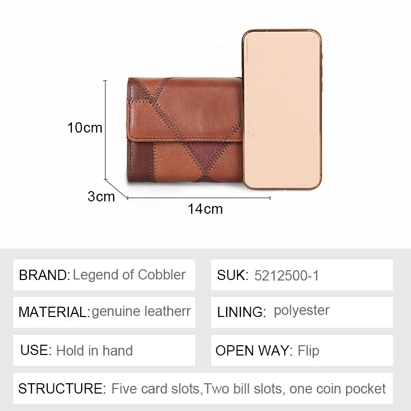 Cobbler Legend Women's Wallet Made of Genuine Leather Wallet Short Coin Purse Ladies Stitching Leather Folding Card Card Holder images - 6