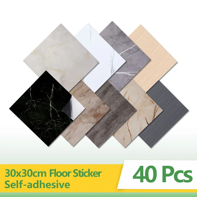 40pcs Waterproof Imitation Marble Wood Tile Floor Stickers 30*30cm Bathroom Home Decoration DIY Self-adhesive Wall Stickers