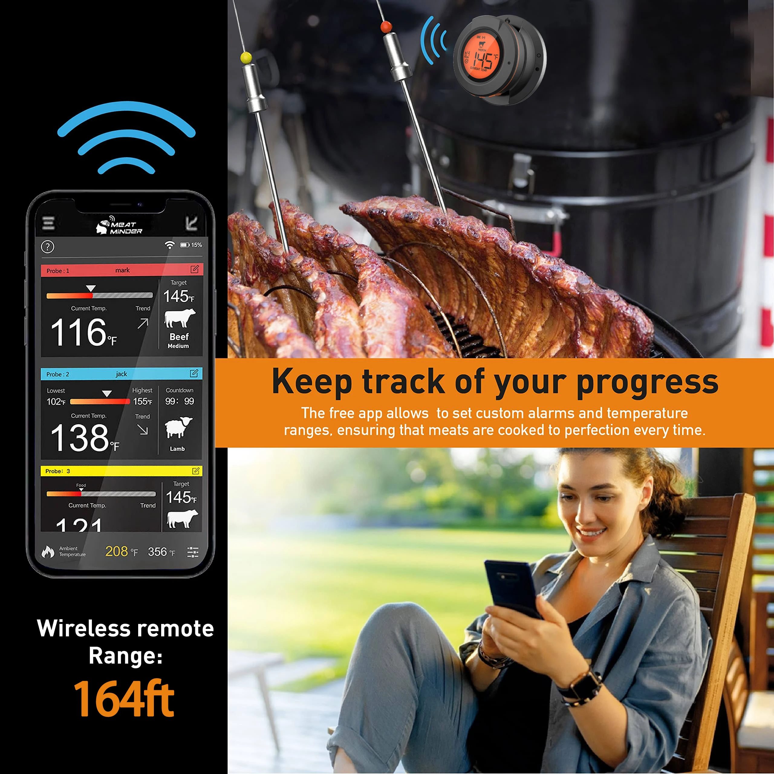 Thermomètre à viande Bluetooth intelligent sans fil avec télécommande  numérique pour barbecue contrôlé par application avec 6 sondes en acier