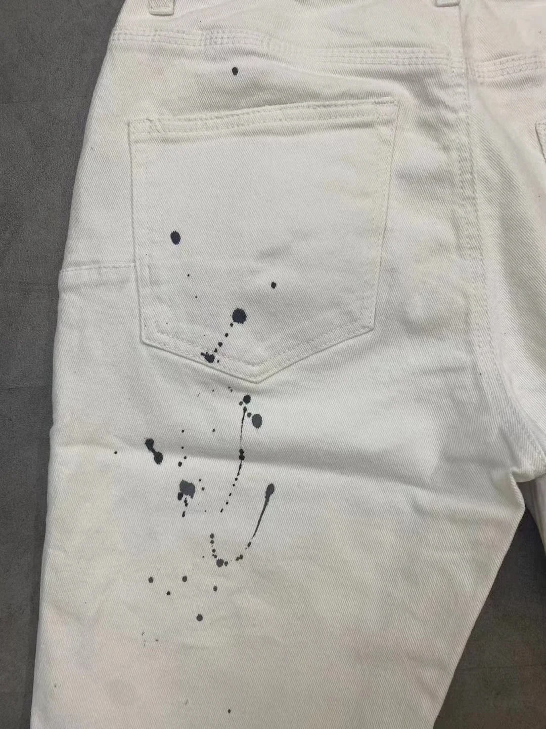 Fashion Summer White Denim Shorts Men's Ink Splashing Casual High Street Knee Length Shorts 4