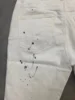 Fashion Summer White Denim Shorts Men's Ink Splashing Casual High Street Knee Length Shorts 4