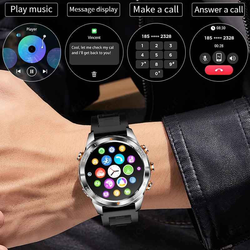 LIGE New Men Smartwatch Military 515mAh Battery Flashlight UV Lamp Heart Rate Health Monitor BT Call Smart Watch For Android IOS