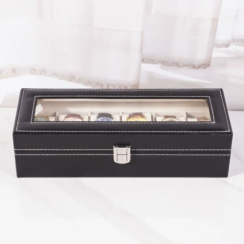 Classical 6 Slots Watch Display Box PU Leather With Lock for Men and Women