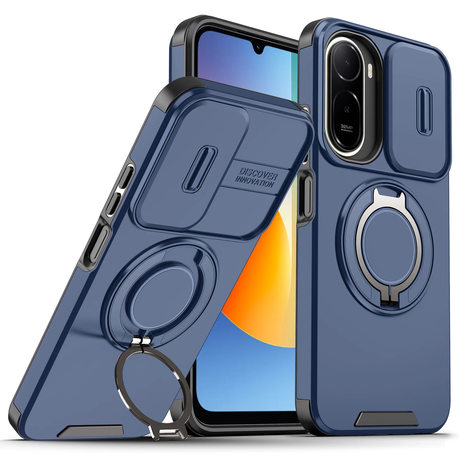 Enhanced Armor Case with Slide Lens Protection and Magnetic Ring Holder