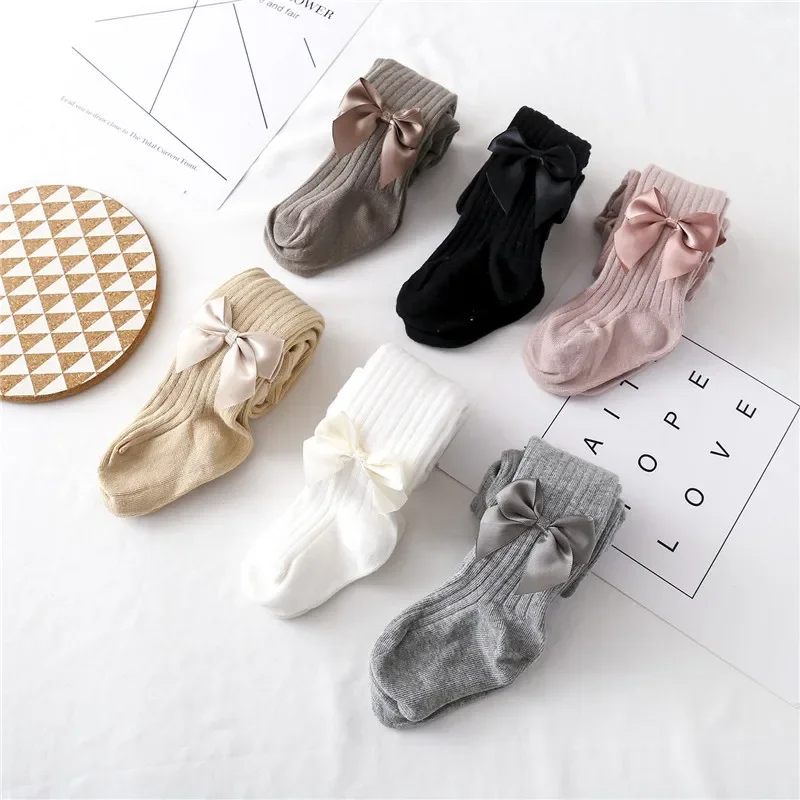 Kids Pantyhose Toddler Tights Cute Bowknot Tights For Girls Knitted Cotton Winter Girls Tights High Waist Children Pantyhose Baby Girl Toddler