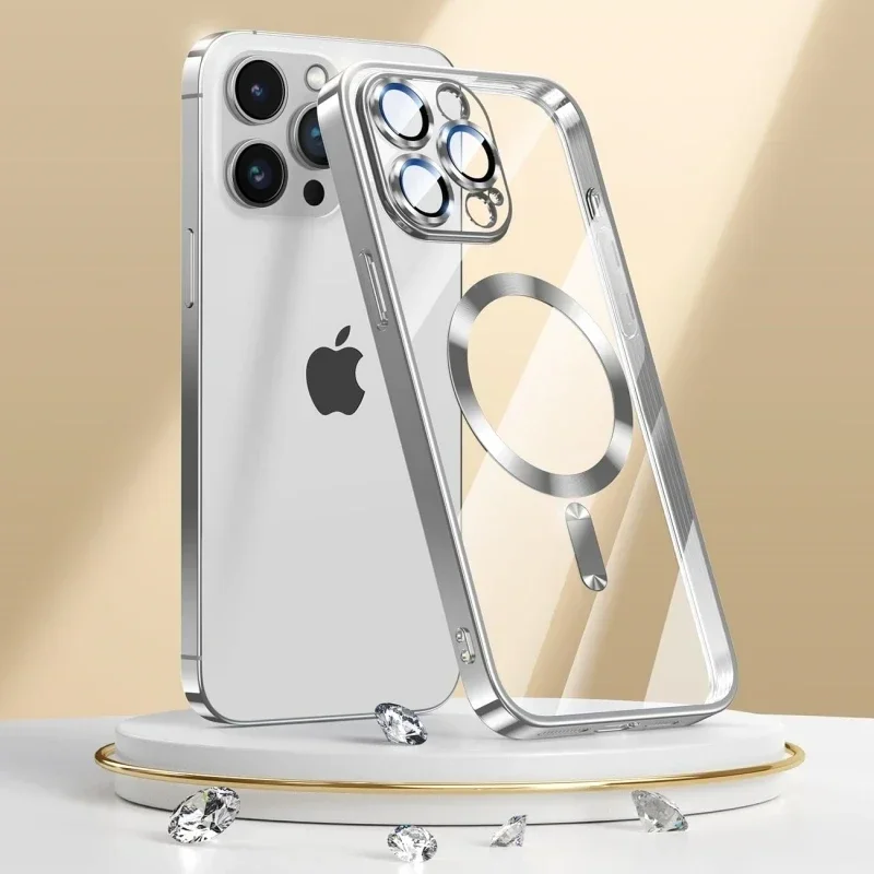 Plating Soft Clear Magsafe-Compatible Shockproof TPU Phone Case with Wireless Charging Capability