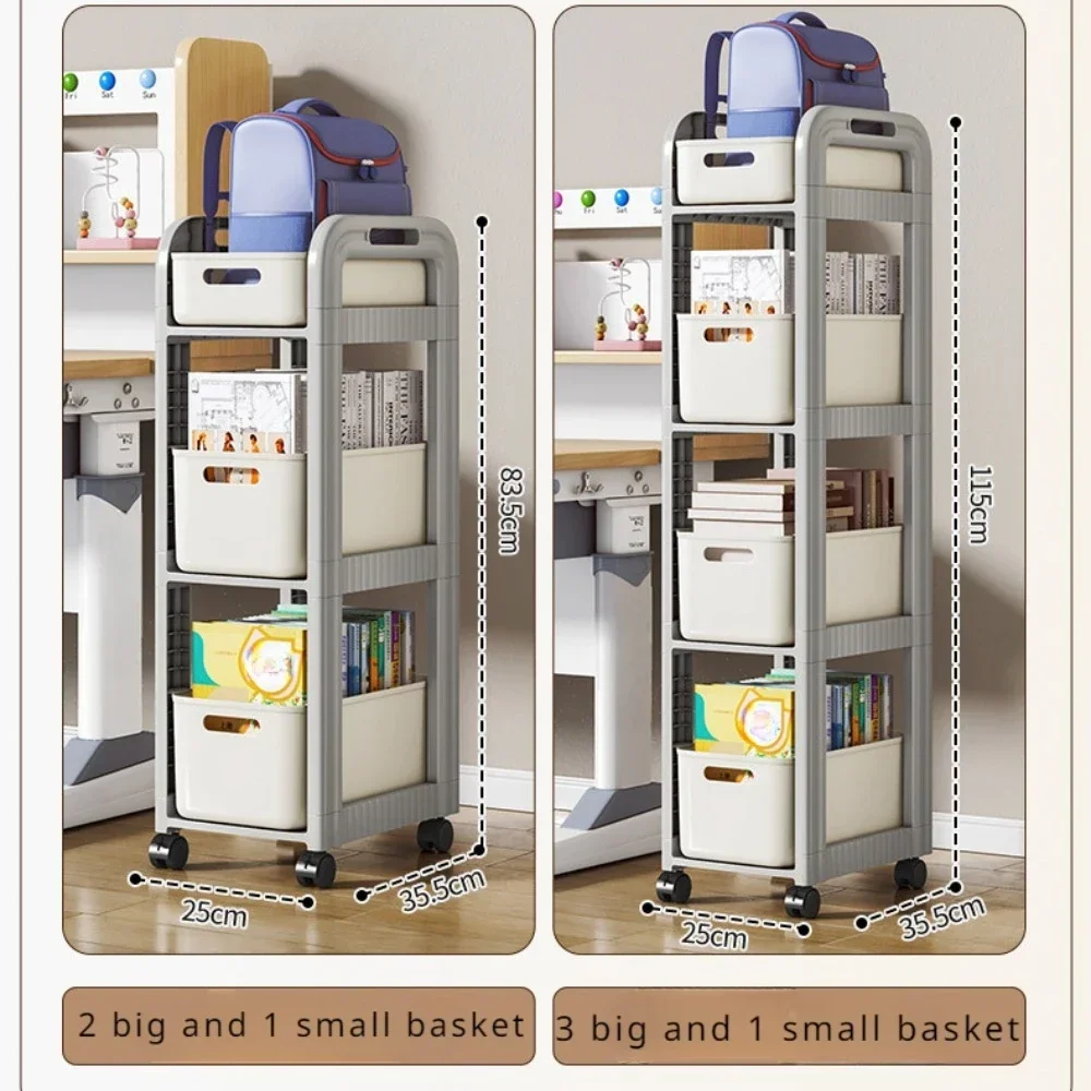 Bathroom Storage Rack Students School Bag Trolley Under-Table Wheeled Snack Storage Rack Drawer Style Shelves Movable Bookshelf