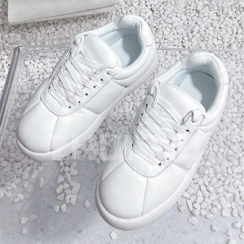 

Women Flat Shoes Winter 2023 New Patchwork Sewing Design Genuine Leather Thick Bottom Sneakers Comfortable Concise Lace-Up Shoes