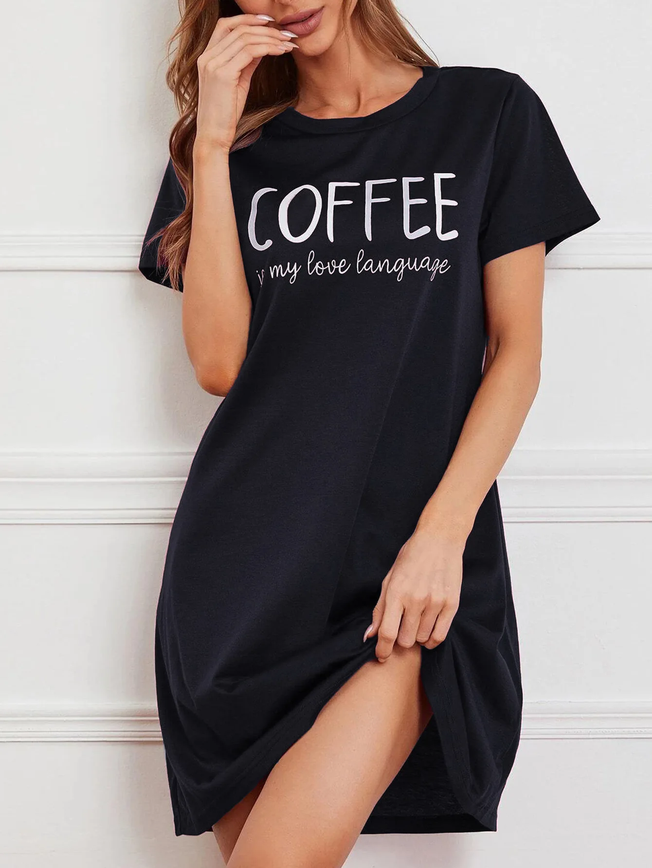 Women's Short Sleeve Nightgown Summer Women's Ice Silk Dresses Vintage Style Short Sleeve Round Neck Dresses