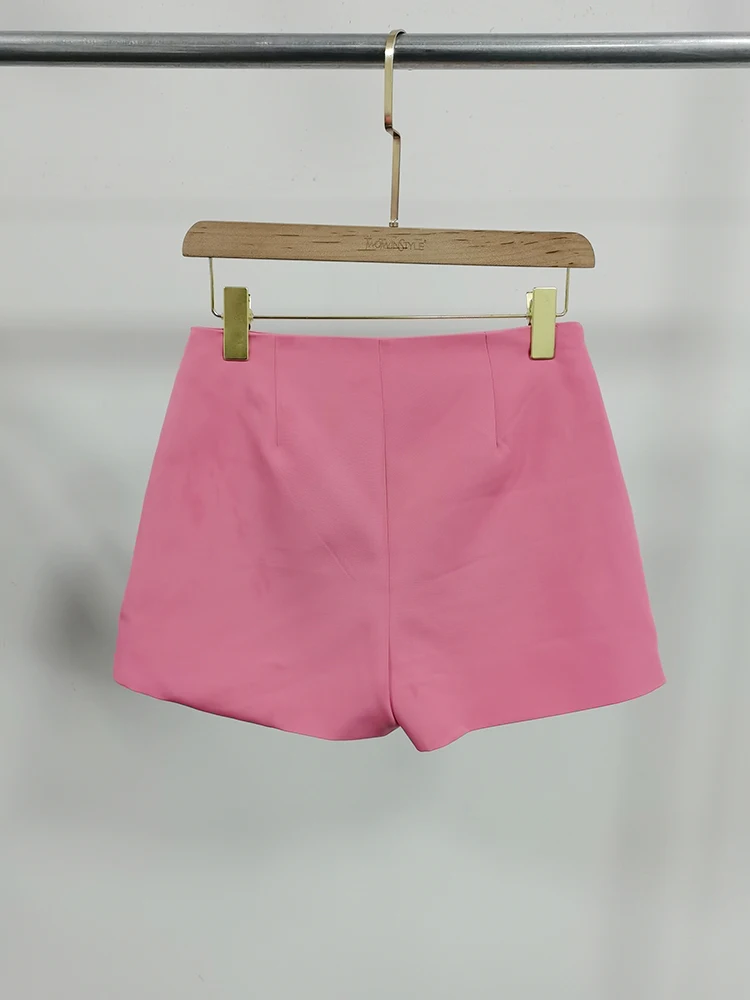 TWOTWINSTYLE Solid Temperament Spliced Appliques Short For Women High Waist Patchwork Zipper Elegant Shorts Female Fashion New
