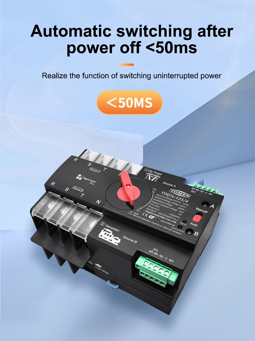Din Rail eWelink WIFI Smart ATS Timer 230V Dual Power Automatic Transfer Selecto
