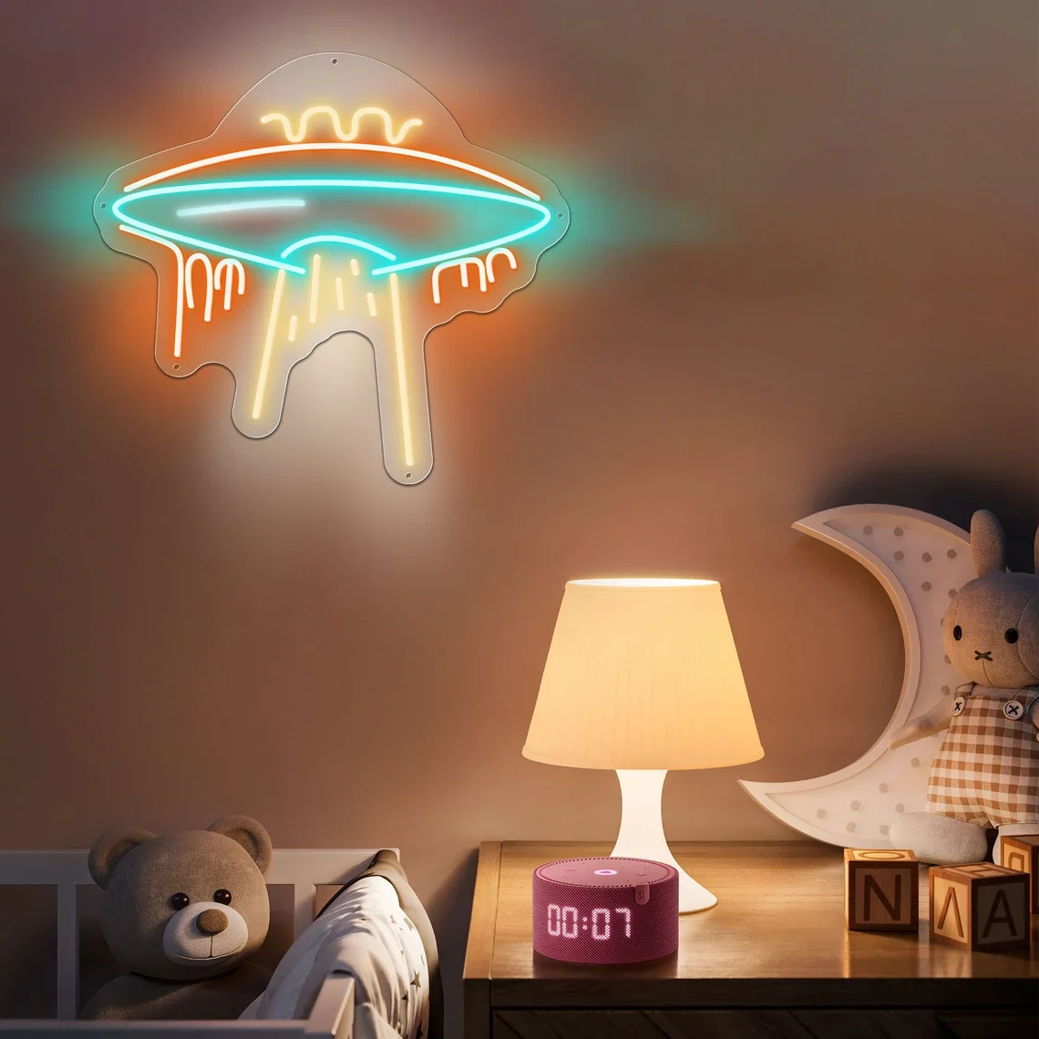 UFO Neon Sign Flying Saucer Bedroom Wall Decor Creative Home Bedroom Decor Birthday Gift for Teen