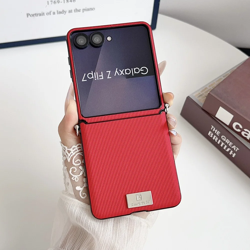 Solid Color Vertical Stripes Folding Phone Case with Side Buckle Protection