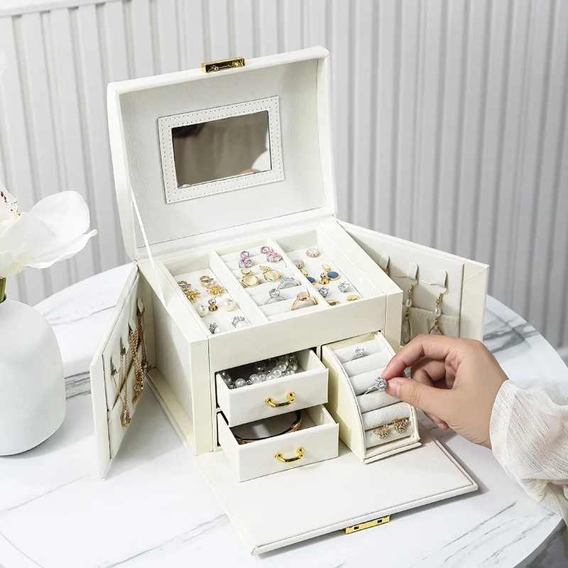 

Portable Jewelry Box Jewelry Organizer Display Travel Jewelry Case Boxes Waterproof Leather Storage Zipper Jewelers