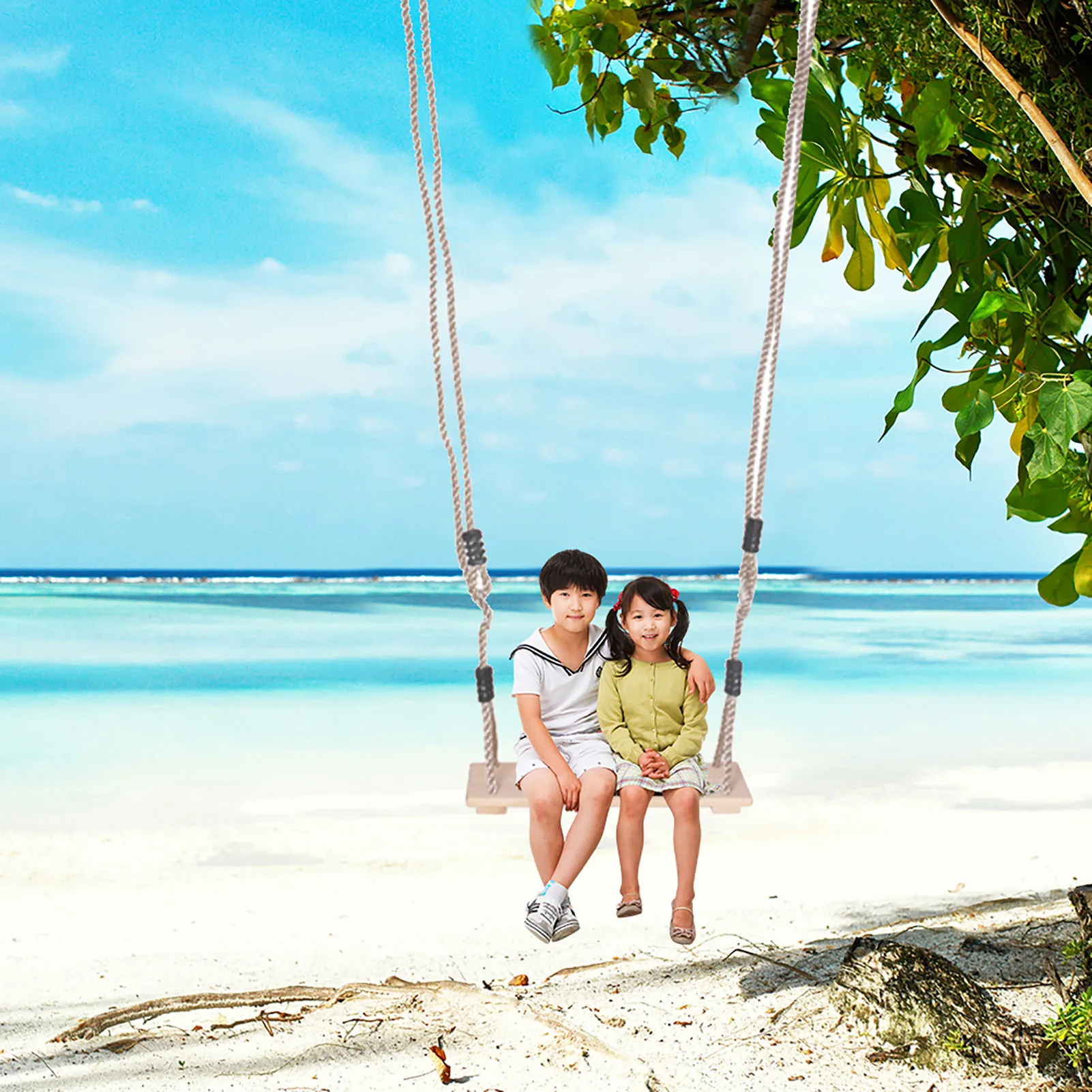 

Wooden Tree Swing | Eco-friendly Children's Swing with Adjustable Rope | Wooden Swing Set for Indoor